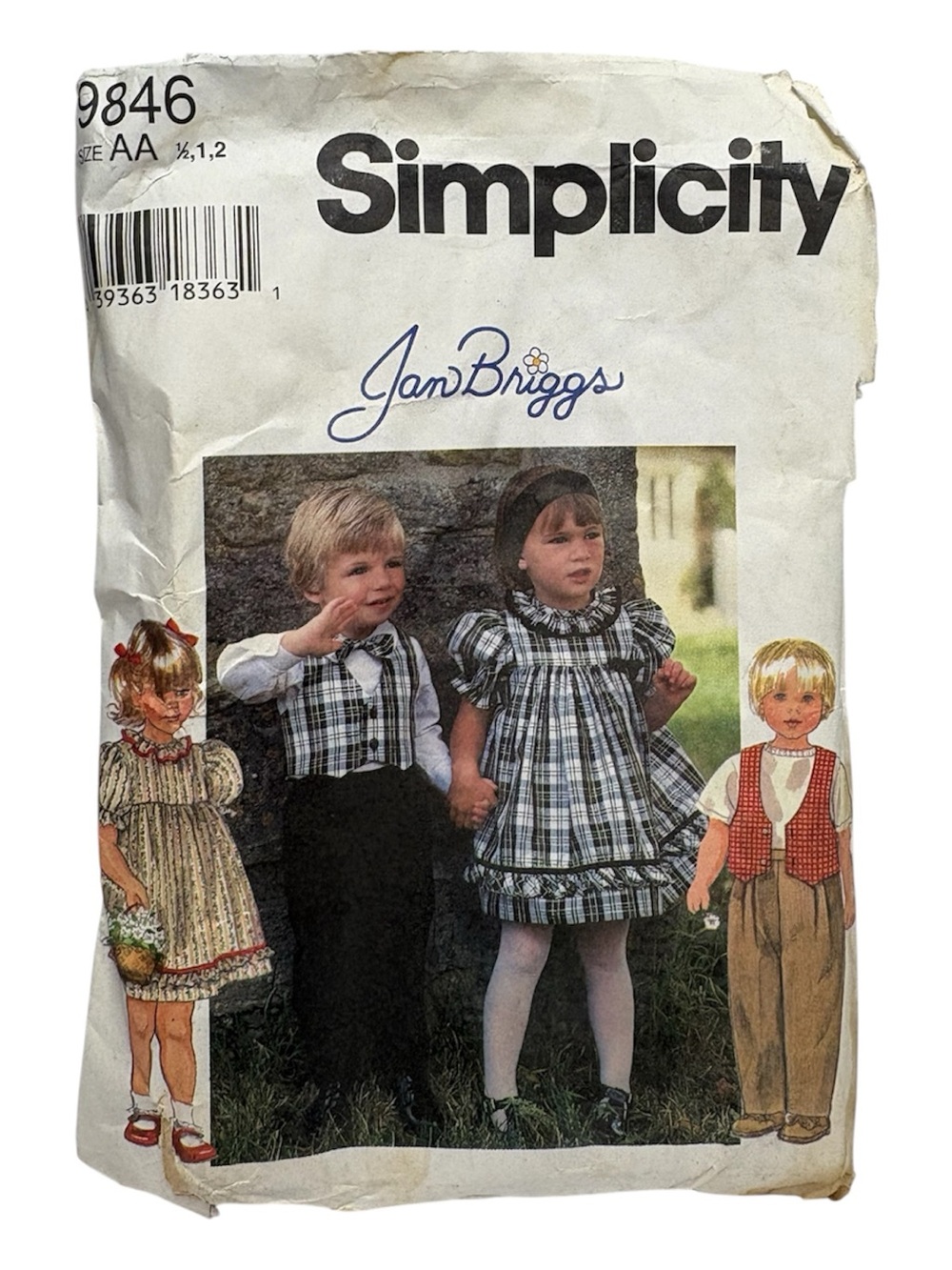 1995 Simplicity Kids Plaid Dress & Suspenders Outfit Patterns #9846